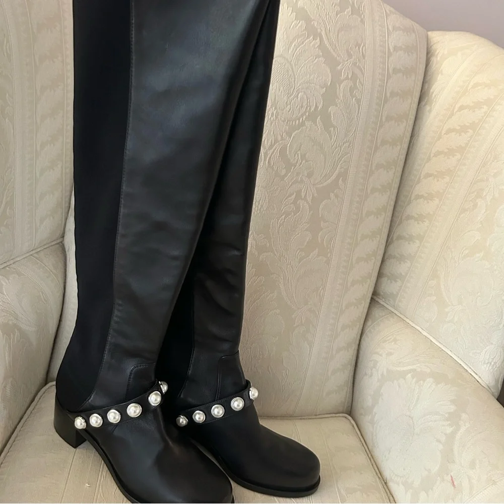Stuart Weitzman Portia  Over the knee boots with pearl embellished size 8